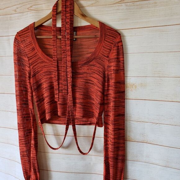 Alexis Loli Space-Dyed Knit Scoop Neck Long Sleeve Crop Top Women's Size Medium - Picture 7 of 13